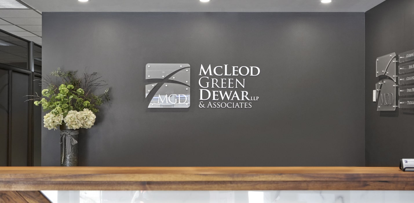 front desk wall in Family Law firm McLeod, Green, Dewar & Associates